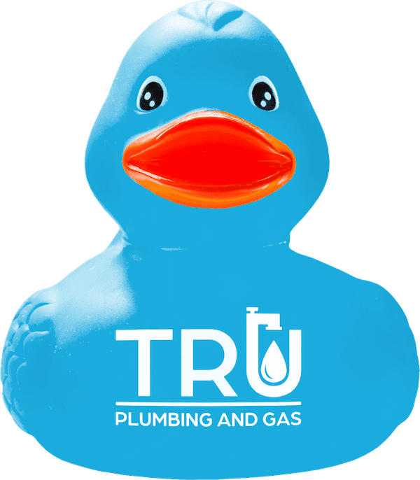 Blue rubber duck with Tru Plumbing and Gas logo